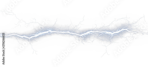 Digital rendering of a luminous lightning bolt, white and blue streaks on black background