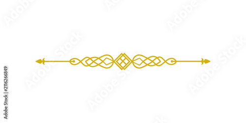Elegant golden decorative divider with notwork and arrows, isolated on transparent background
