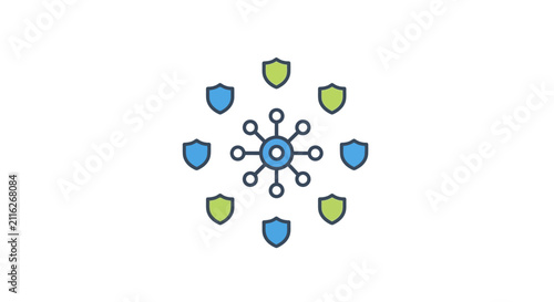 Canvastavla Blue and green shield protection network.