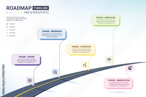 4 Steps Modern milestone diagram with road journey concept, presentation vector infographic.
