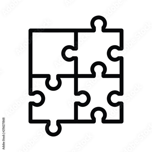 Jigsaw puzzle pieces icon, four connected parts, vector illustration