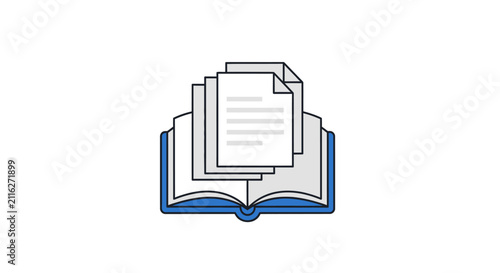 Foto Open book with papers flying out.