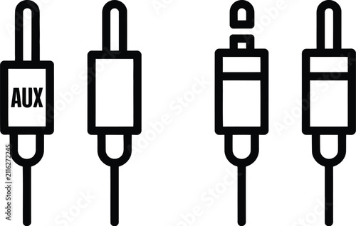 Bild auf Leinwand Audio jack icon featuring auxiliary cable connectors, headphone plug, and port symbols for electronics, audio devices, and editable vector illustration
