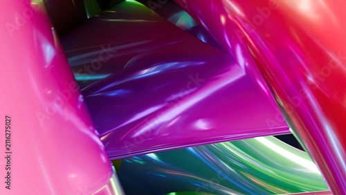 Smooth, flowing surfaces create an abstract iridescent composition.