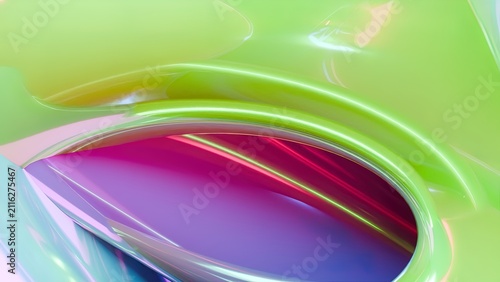 Foto Smooth iridescent curves shimmer with vibrant colors.