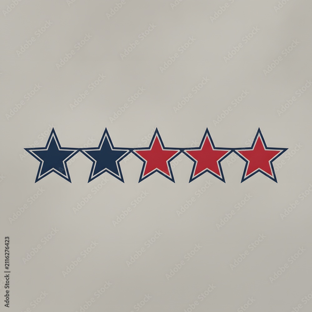 Fototapeta premium Five stars in blue and red on a neutral gray background