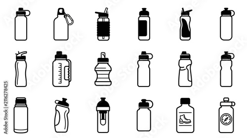 Obraz na płótnie Collection of Modern Water Bottles and Sports Drink Containers - Vector Icons