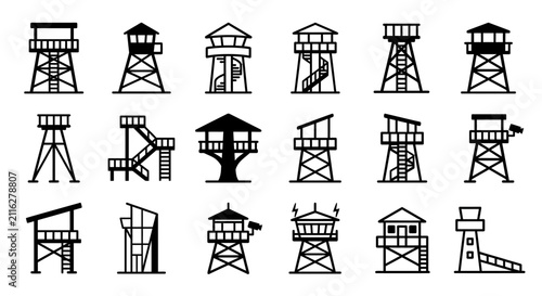 Bild auf Leinwand Collection of Guard Tower Icons