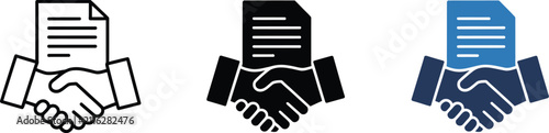 Konstfotografi Business agreement icon featuring handshake and document symbol for contract signing, partnership, deal approval, and editable vector illustration