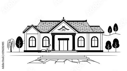 Foto Traditional Japanese House Architecture Line Art