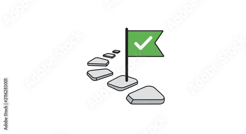 Green flag with white check mark.