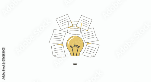 Quadro su tela Light Bulb with Papers Idea Concept.
