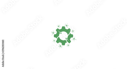 Green gear with colorful particles.
