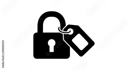 Foto Padlock with attached identification tag.