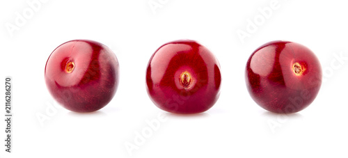 Sweet cherries  isolated on white background cutout. Ripe berries closeup.