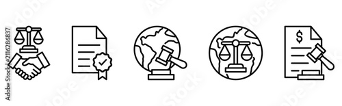 Obraz na płótnie Icon set of legal and governance concepts featuring scales of justice, official
