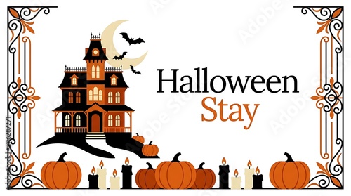 Halloween stay graphic with haunted house and pumpkins , Happy halloween 2026, Halloween 2026, Halloween, Halloween design, Halloween Poster Design .