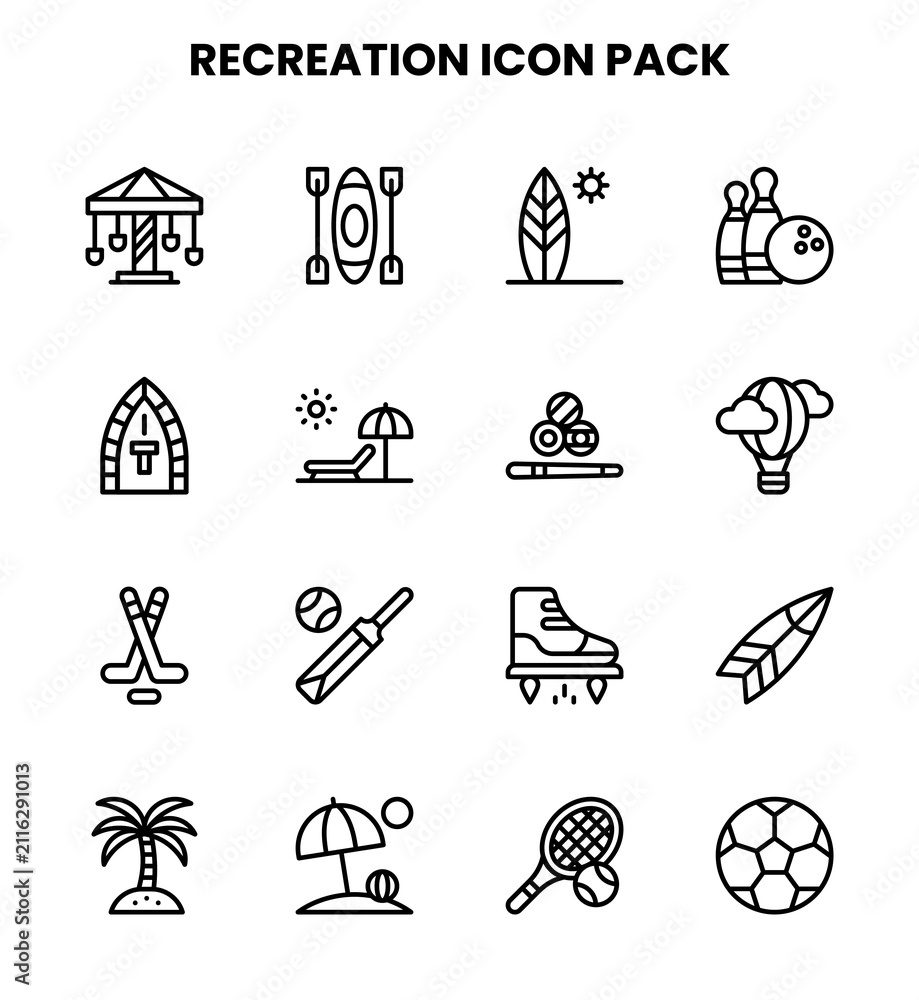 Fototapeta premium Recreation Line UI Icons Pack