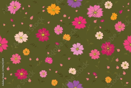 Obraz na płótnie Botanical Painterly Cosmos Floral Seamless Pattern, Collection No