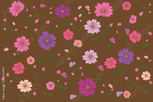 Foto Botanical Painterly Cosmos Floral Seamless Pattern, Collection No