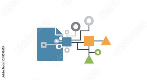 Foto Flowchart diagram with colorful shapes connected.