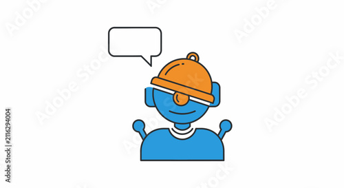 Cuadro en lienzo Blue robot with orange hard hat.