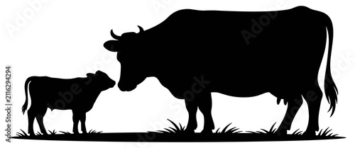 Konstfotografi Cow and calf silhouette against a white background silhouette