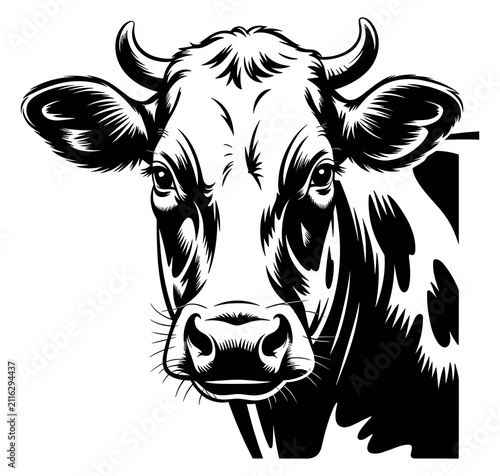 Cow head portrait detailed monochrome silhouette