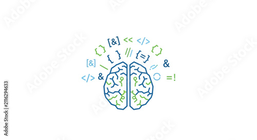 Foto Brain with floating math equations.