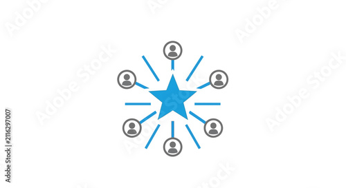 Blue star with connected people icons.