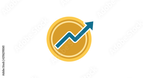 Golden coin with rising graph arrow.