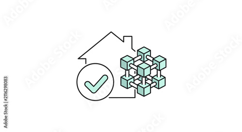 Green house with check mark cubes.