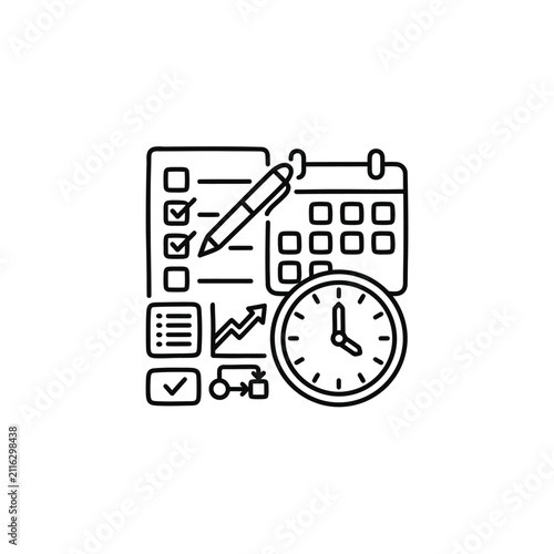 Time management and planning icons with calendar and clock.