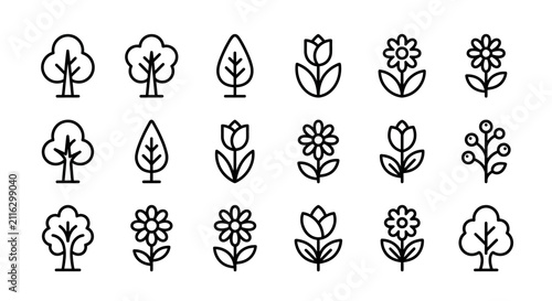 Minimal Nature and Plant Line Icon Set