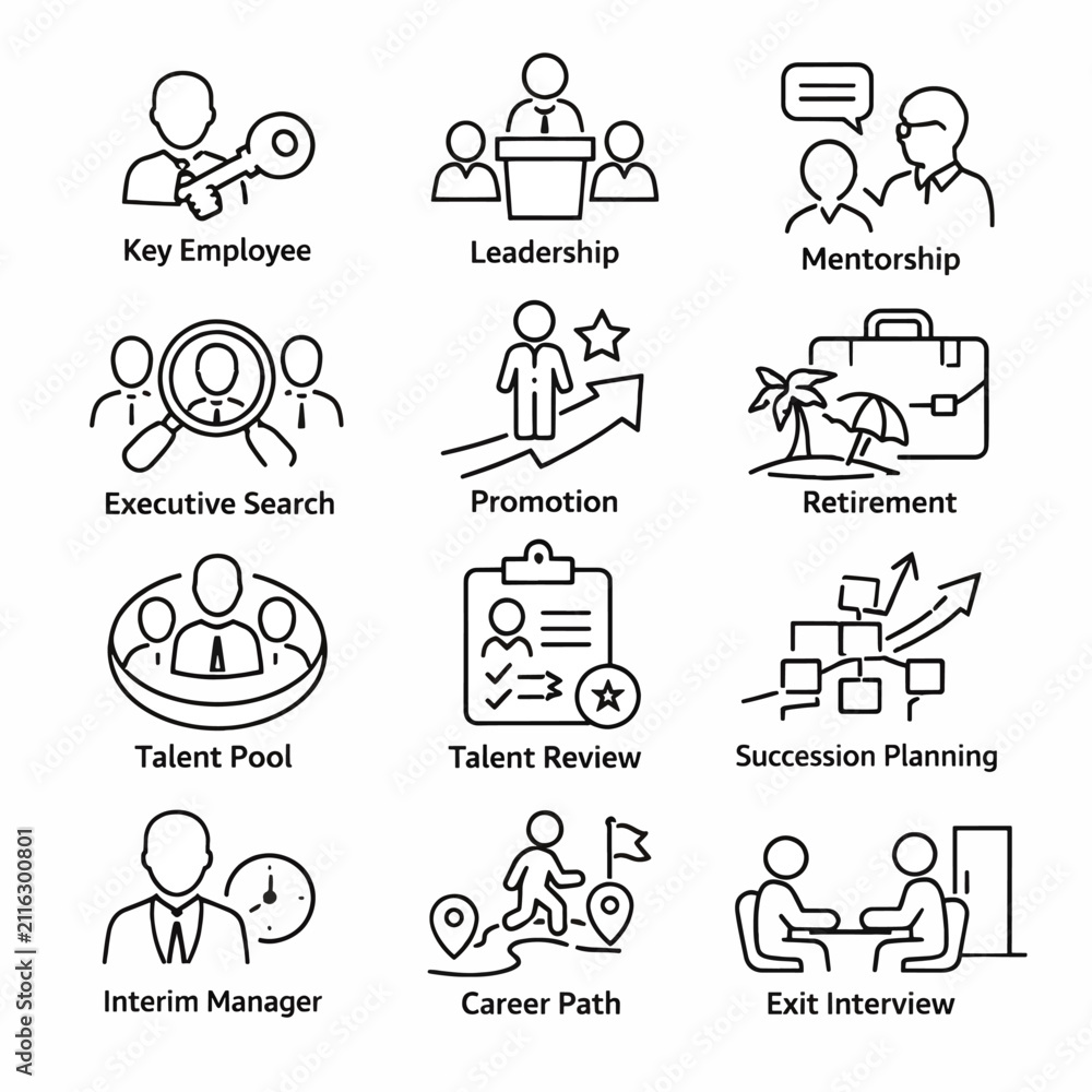 Fototapeta premium Human Resource Management Icons Set for Business and Career Development