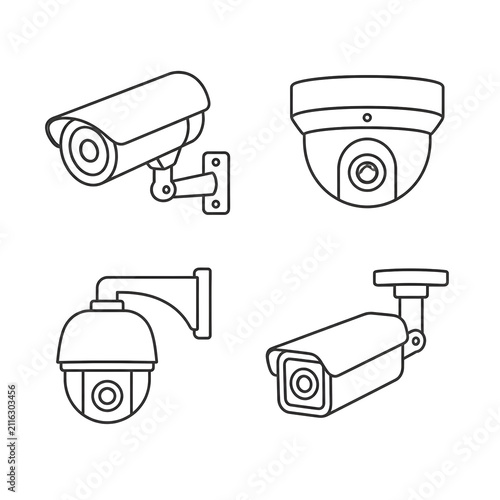 Security camera line icon set for surveillance