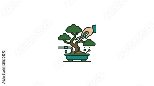 Bild auf Leinwand Hand Pruning Bonsai Tree Plant.