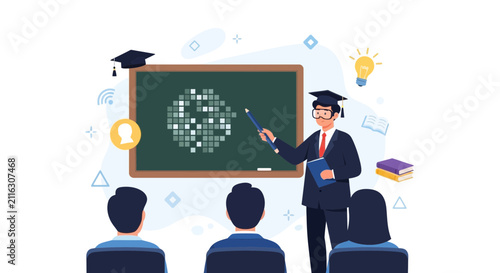Professor teaching AI and Brainstorming Concept with Students in Classroom