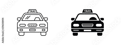 Taxi car icon designs with outline and filled symbols for cab transportation, city travel, vehicle service and navigation vector