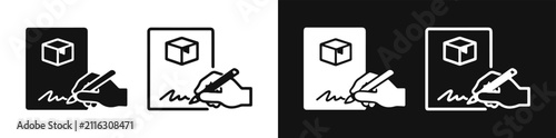 Quadro su tela Delivery receipt signing icon set, hand signing digital document for parcel pack
