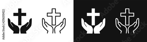 Картината върху платно Hands holding christian cross icon set