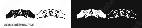 Foto Hands tearing a dollar bill icon set, financial loss or bankruptcy concept