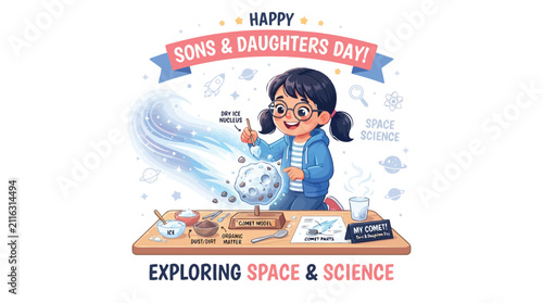 Young girl conducting a comet model science experiment with dry ice for Sons and Daughters Day activity