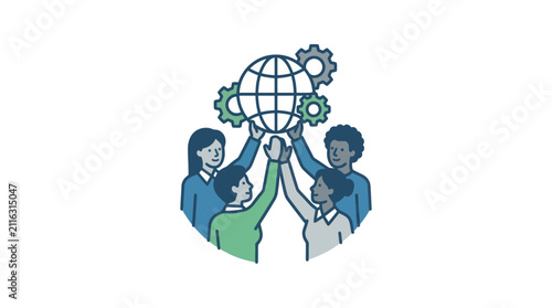 Foto Diverse people holding a globe together.