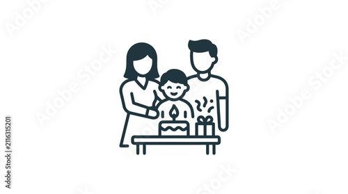 Family Celebrating Birthday With Cake.
