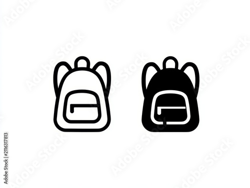 Set of backpack icons, outline and solid style, vector illustration