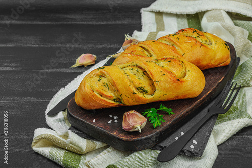 Quadro su tela Fresh baked garlic bread, gluten free buns
