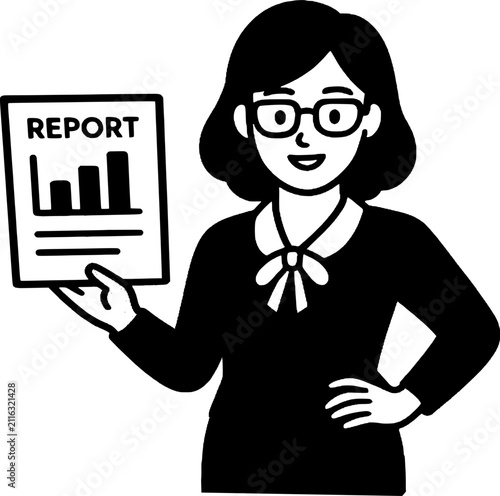 Professional Business Woman Holding Report Chart Illustration