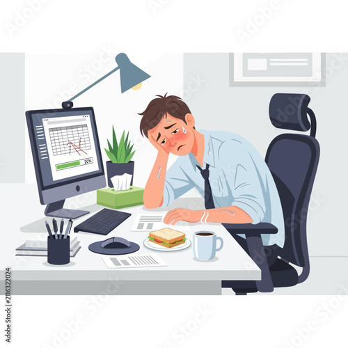 Exhausted Office Worker Overwhelmed By Deadline Stress And Work Pressure