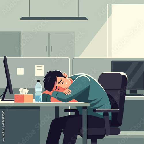 Exhausted Office Worker Napping At Desk Exhausted Office Worker Napping At Desk